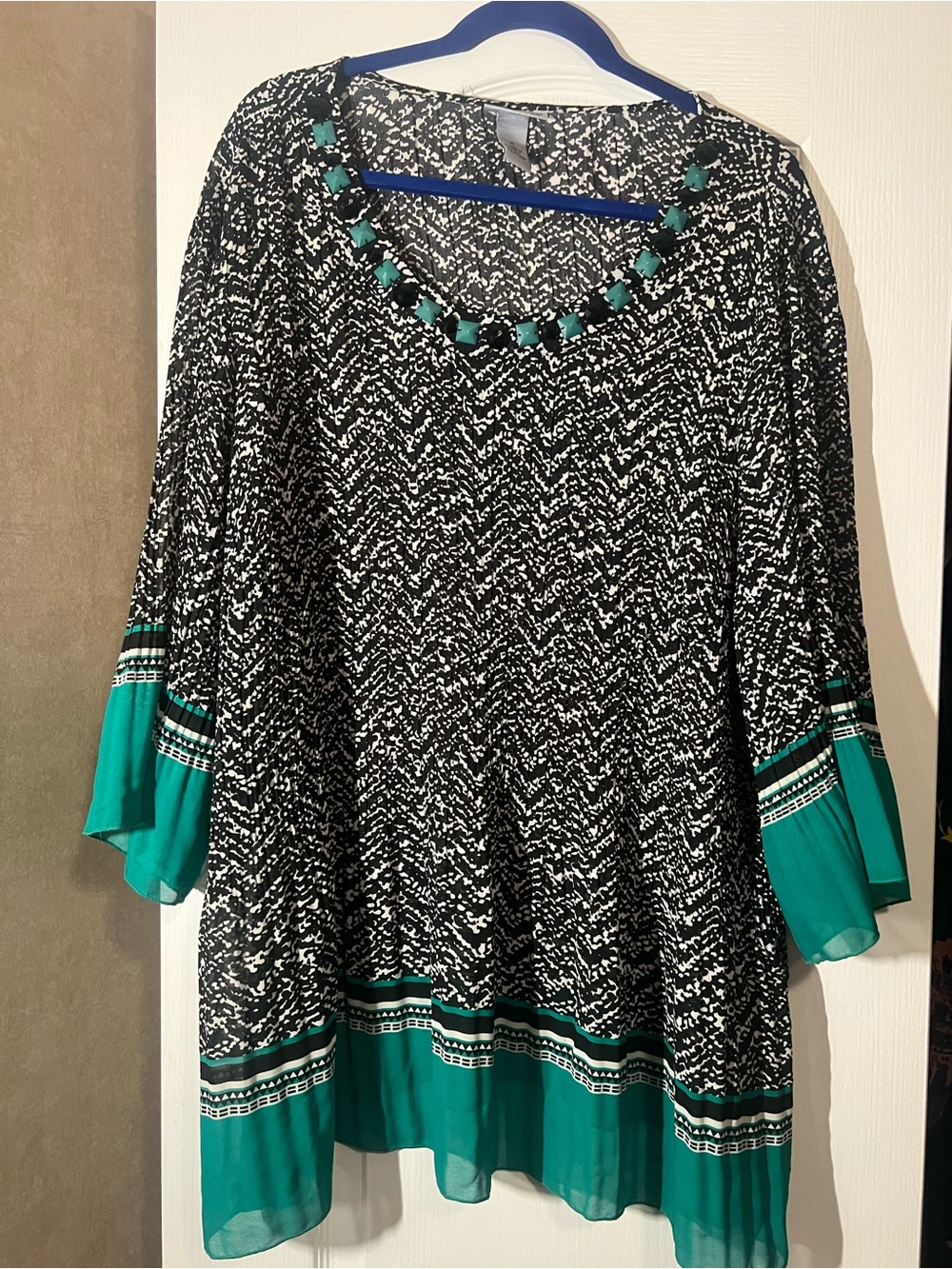 Catherines Black & Teal Patterned Women's Tunic
